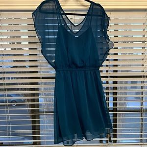 Express teal mini dress with sinched elastic waist. Size medium.